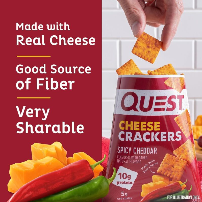 Quest Nutrition Cheese Crackers, Spicy Cheddar Blast, 10g of Protein, Low Carb, Made with Real Cheese, 12 Count (1.06 oz bags) : Quest Nutrition: Health & Household