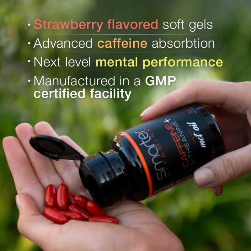 SmarterVitamins (3-Pack 200mg Caffeine Pills with 100mg L-Theanine + Coconut MCT Oil, Energy and Focus, Extended Release Capsule, 150 Liquid Softgels : Health & Household