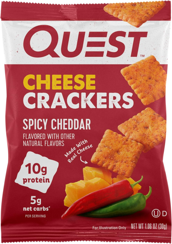 Quest Nutrition Cheese Crackers, Spicy Cheddar Blast, 10g of Protein, Low Carb, Made with Real Cheese, 12 Count (1.06 oz bags) : Quest Nutrition: Health & Household