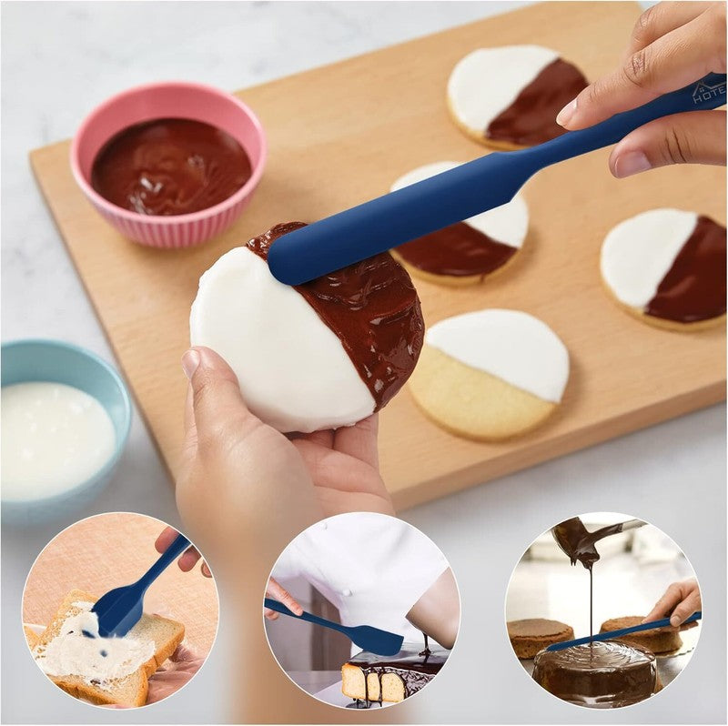 HOTEC Food Grade Silicone Rubber Spatula Set Kitchen Utensils for Baking, Cooking, and Mixing High Heat Resistant Non Stick Dishwasher Safe BPA-Free Classic Blue Set of 5: Home & Kitchen