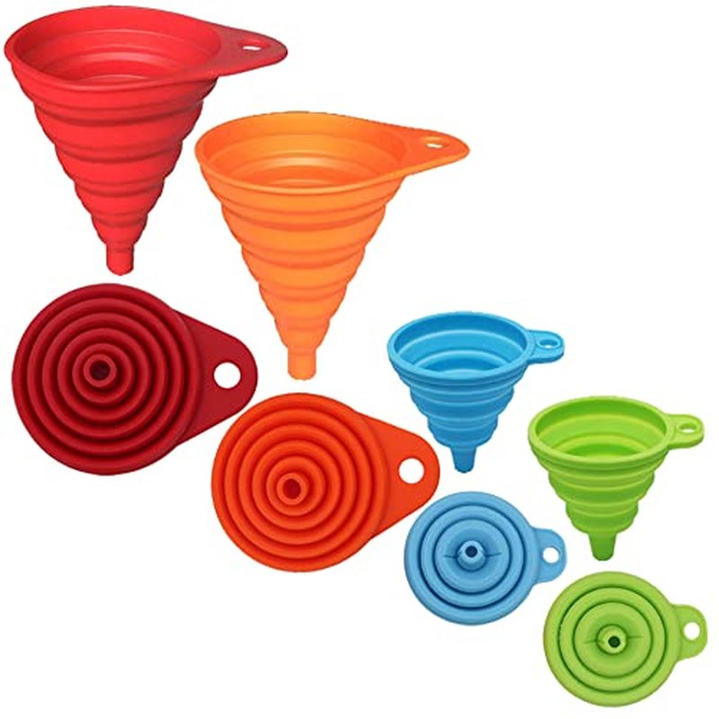 KongNai Kitchen Funnel Set 4 Pack, Small and Large, Kitchen Gadgets Accessories Foldable Silicone Collapsible Funnels for Filling Water Bottle Liquid Transfer Food Grade: Home & Kitchen