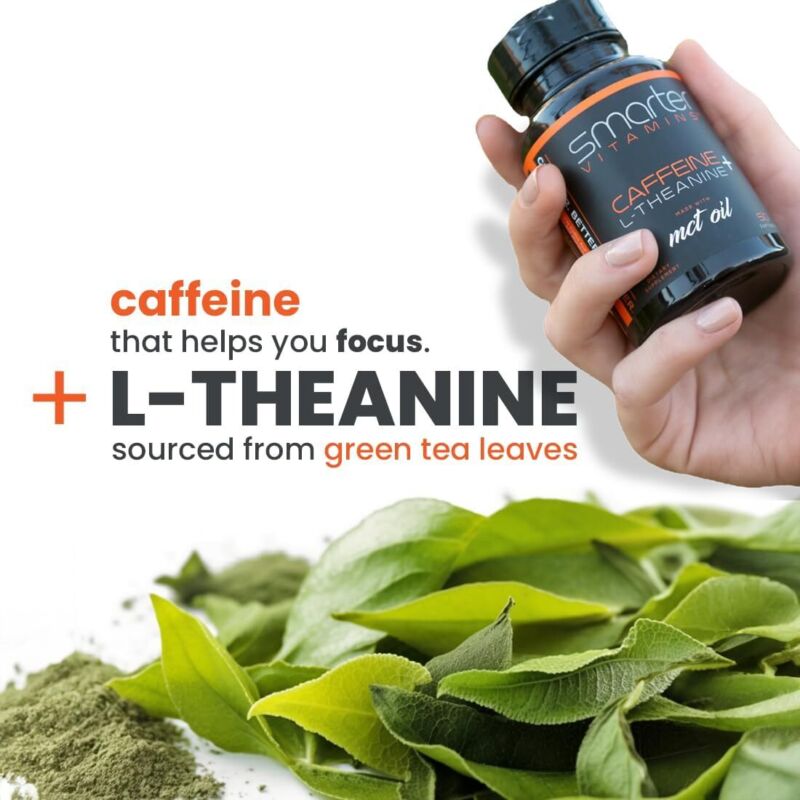 SmarterVitamins 200mg Caffeine Pills - MCT Oil from 100% Coconuts + 100mg L-Theanine, Energy and Focus, Extended Release Capsule, 50 Liquid Softgels : Health & Household