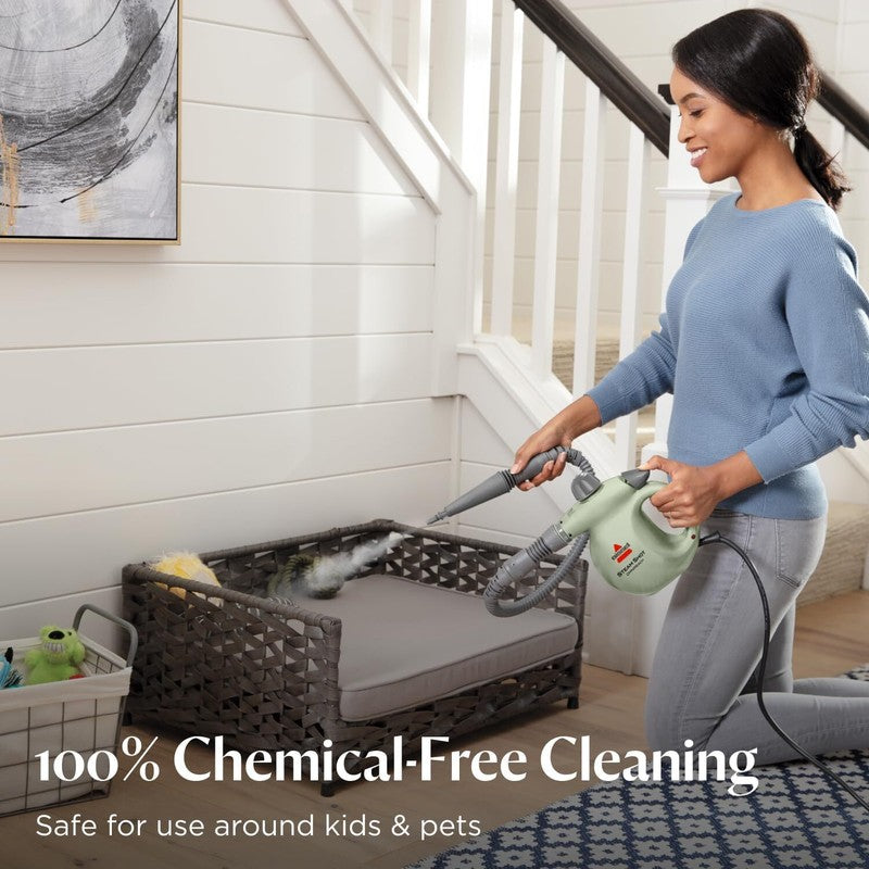 BISSELL Steam Shot OmniReach handheld portable steam cleaner for tile, grout, windows, bathrooms, kitchens, fabric steaming tool, includes 10 tools