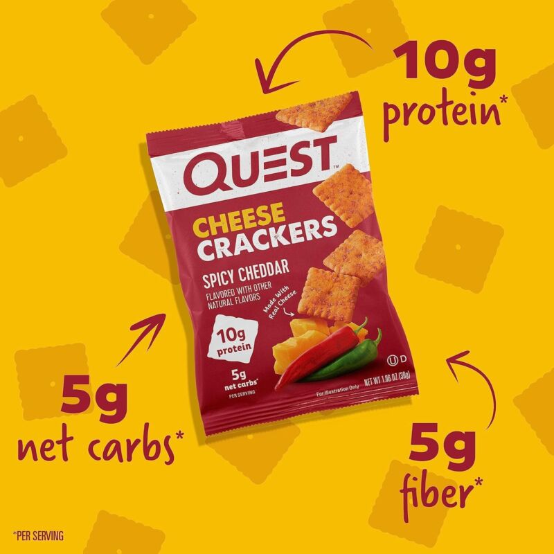 Quest Nutrition Cheese Crackers, Spicy Cheddar Blast, 10g of Protein, Low Carb, Made with Real Cheese, 12 Count (1.06 oz bags) : Quest Nutrition: Health & Household