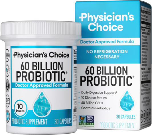 Physician's Choice Probiotics 60 Billion CFU - 10 Strains + Organic Prebiotics - Immune, Digestive & Gut Health - Supports Occasional Constipation, Diarrhea, Gas & Bloating - for Women & Men - 30ct : Health & Household