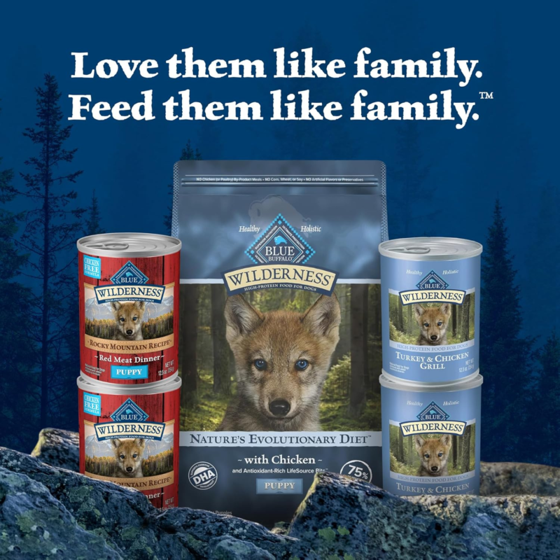 Blue Buffalo Wilderness Natural High-Protein & Grain-Free Wet Food for Puppies, Turkey & Chicken, 12.5-oz. Cans, 12 Count