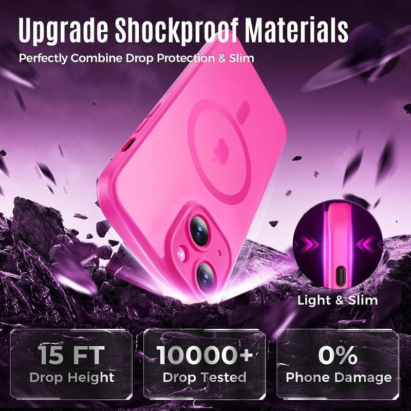 Symcele Designed for iPhone 15 Case, Compatible with MagSafe, with Privacy Screen Protectors X2, [Camera Protection] [15FT Military Drop Protection] Shockproof Phone Case, 6.1", Hot Pink : Cell Phones & Accessories