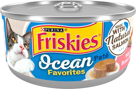 Purina Friskies Wet Cat Food Pate Ocean Favorites With Natural Salmon, Brown Rice and Peas - (Pack of 24) 5.5 oz. Cans : Pet Supplies