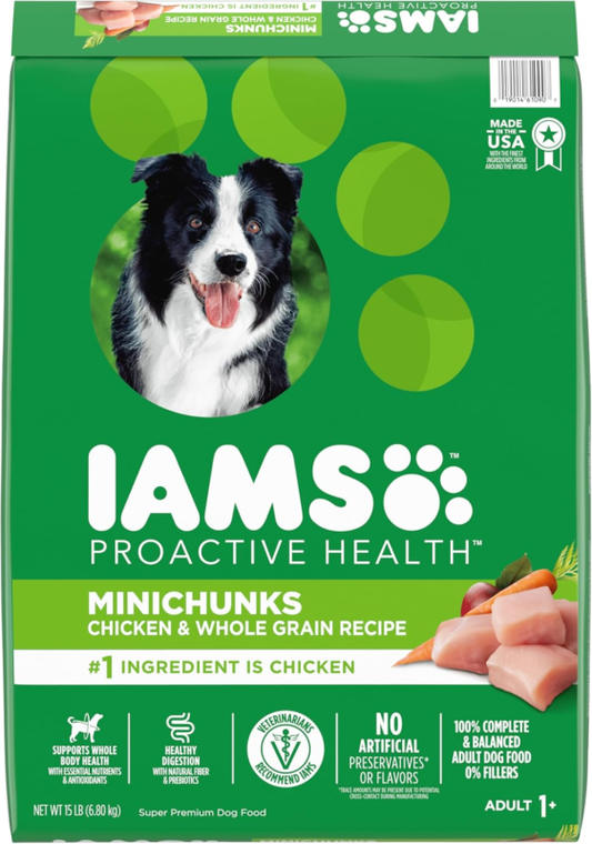 IAMS Proactive Health Minichunks Adult Dry Dog Food with Real Chicken, 15 lb. Bag