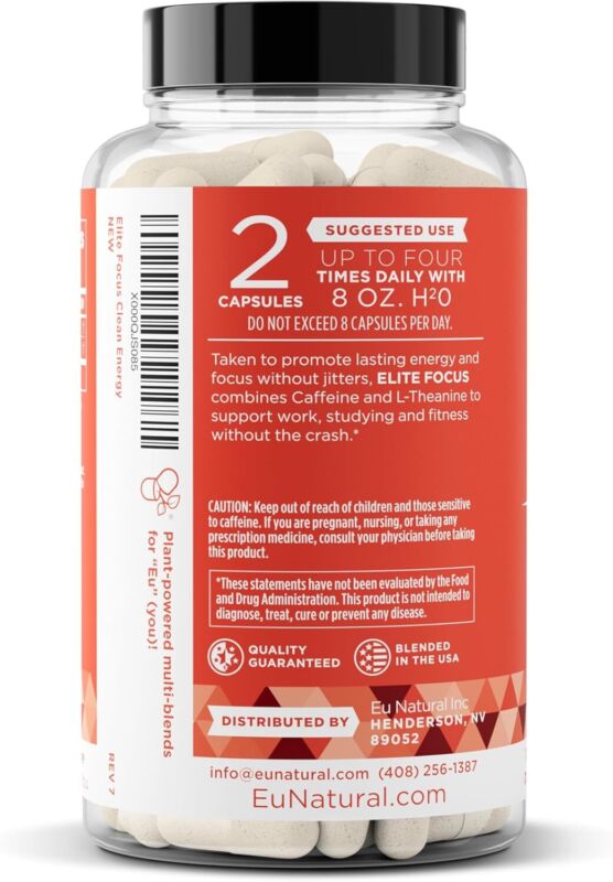 Elite Caffeine Pills with L-Theanine – Jitter-Free Focused Energy Supplements – Clean & Natural Nootropic Stack for Smart Cognitive Performance – 120 Soft Capsules : Health & Household