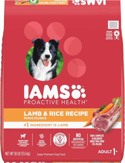 IAMS Proactive Health Minichunks Adult Dry Dog Food with Lamb & Rice, 30 lb. Bag : Pet Supplies