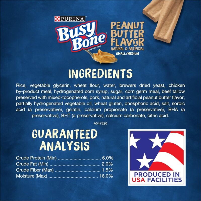 Purina Busy Bone Made in USA Facilities, Long Lasting Small/Medium Breed Adult Dog Chews, Peanut Butter Flavor - 6 Count (Pack of 1), 21 oz : Pet Supplies