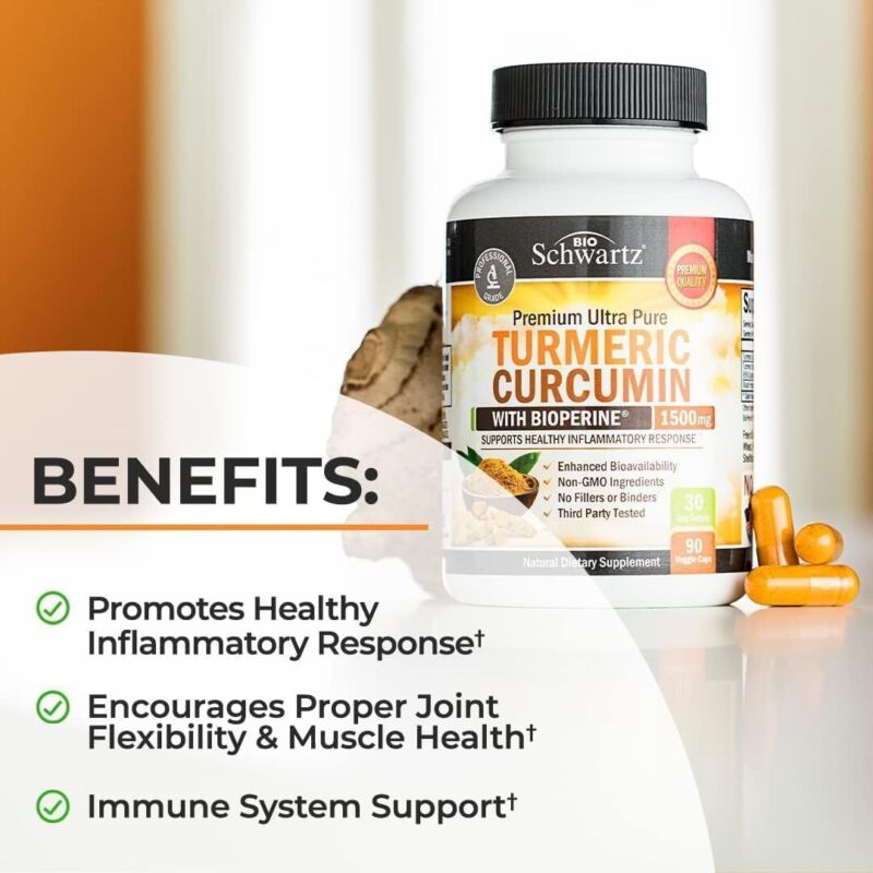 Turmeric Curcumin with Black Pepper Extract 1500mg - High Absorption Ultra Potent Turmeric Supplement with 95% Curcuminoids and BioPerine - Non GMO Tumeric Capsules for Joint Support - 90 Capsules : Health & Household