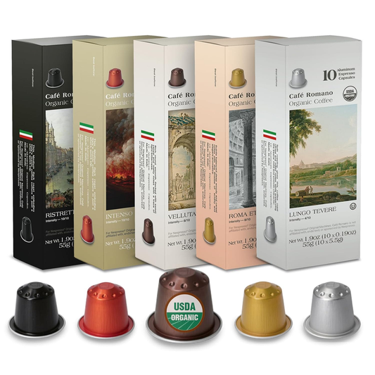 Organic USDA Café Romano Coffee Aluminum Espresso Pods For Nespresso Original Machine 100 Pack Italian Espresso Coffee (Variety pack) : Grocery & Gourmet Food