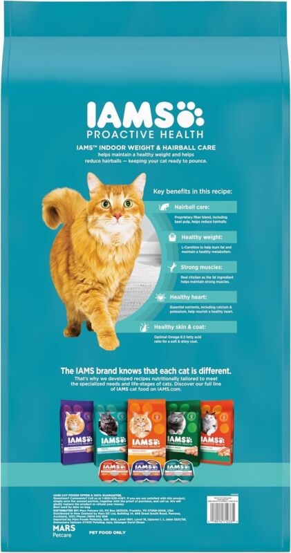 IAMS Proactive Health Indoor Weight Control & Hairball Care Adult Dry Cat Food with Chicken & Turkey, 22 lb. Bag