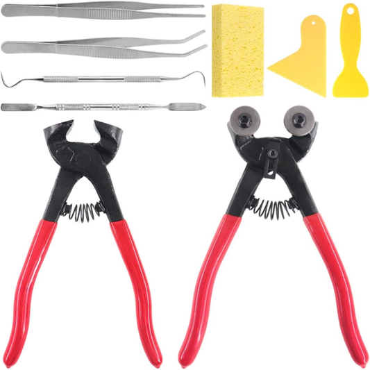 Swpeet 9Pcs Mosaic Tools Kit, Including Heavy Duty Glass Mosaic Cut Nippers and Tile Nippers, 2Pcs Scrapers, 2Pcs Tweezers, 1Pcs Double-EndedHook, 1Pcs Spatula with 1Pcs Sponge for Mosaic Tile : Tools & Home Improvement