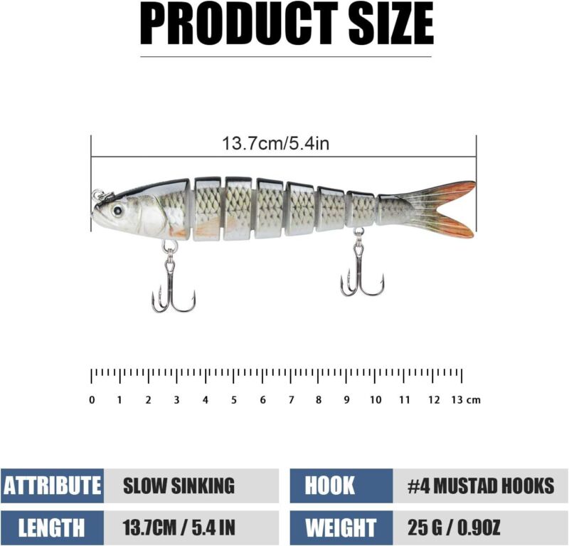 TRUSCEND Fishing Lures for Bass Trout Multi Jointed Swimbaits Slow Sinking Bionic Swimming Lures Bass Freshwater Saltwater Bass Lifelike Fishing Lures Kit : Sports & Outdoors