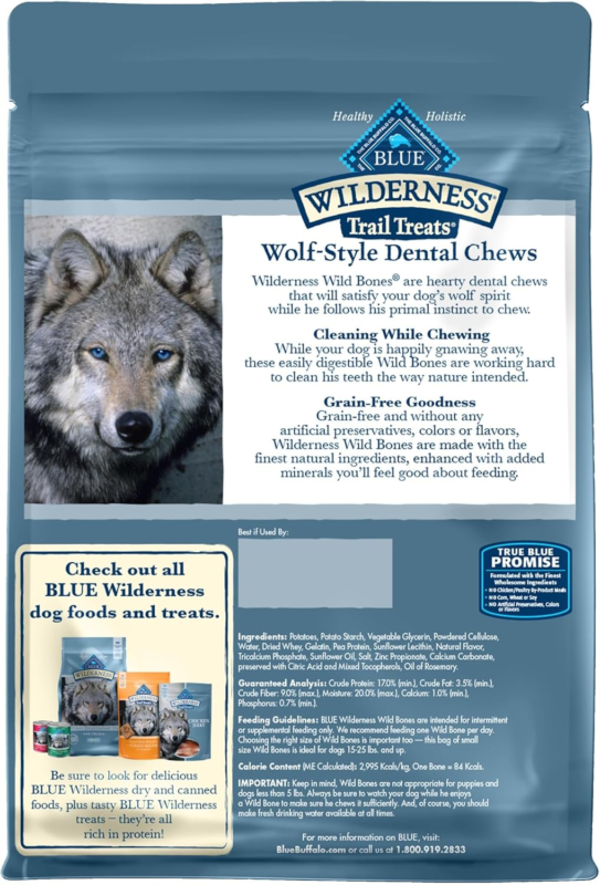 Blue Buffalo Wilderness Wild Bones Grain-Free Dental Chews Dog Treats, Small, 27-oz Bag