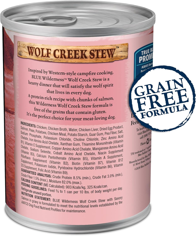 Blue Buffalo Wilderness Wolf Creek Stew High Protein, Natural Wet Food for Dogs, Hearty Salmon Stew in Gravy, 12.5-oz cans, 12 Count