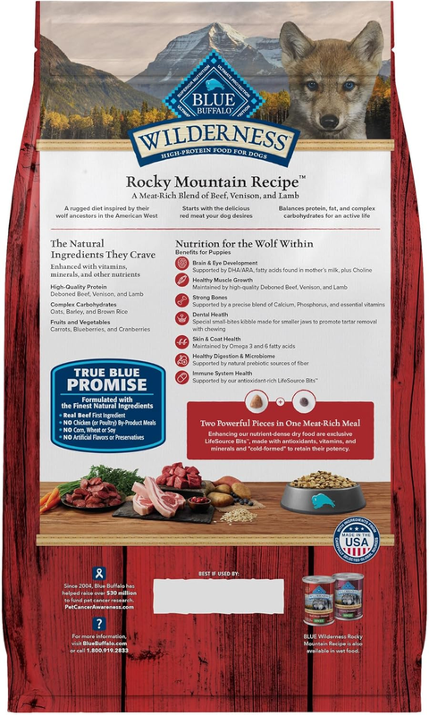 Blue Buffalo Wilderness High-Protein Rocky Mountain Recipe Dry Food for Puppies, Red Meat & Grains, 4.5-lb Bag