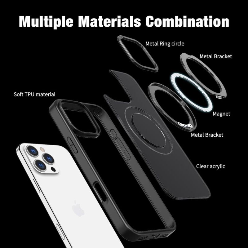 Bonkier for iPhone 16 Pro Case with Screen Protector & Lens Protector [15 FT Military Drop Protection] Magnetic Kickstand Compatible with MagSafe Slim Translucent Case (Black) : Cell Phones & Accessories