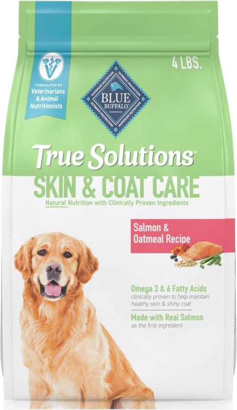 Blue Buffalo True Solutions Skin & Coat Care Natural Dry Dog Food for Adult Dogs, Salmon, 4-lb. Bag