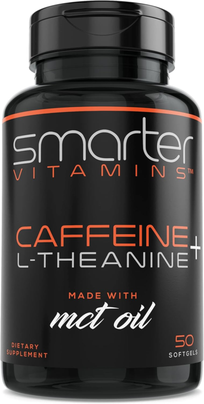 SmarterVitamins 200mg Caffeine Pills - MCT Oil from 100% Coconuts + 100mg L-Theanine, Energy and Focus, Extended Release Capsule, 50 Liquid Softgels : Health & Household