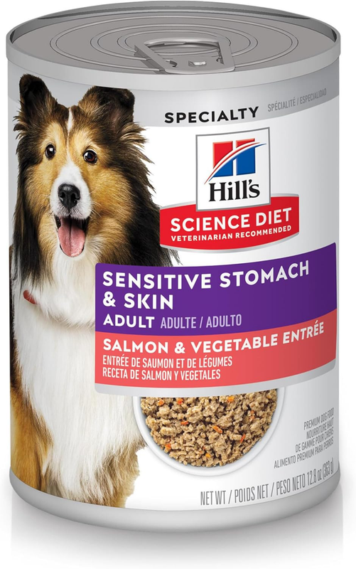 Hill's Science Diet Sensitive Stomach & Skin, Adult 1-6, Stomach & Skin Sensitivity Support, Wet Dog Food, Salmon & Vegetables Loaf, 12.8 oz Can, Case of 12: Pet Supplies: Amazon.com