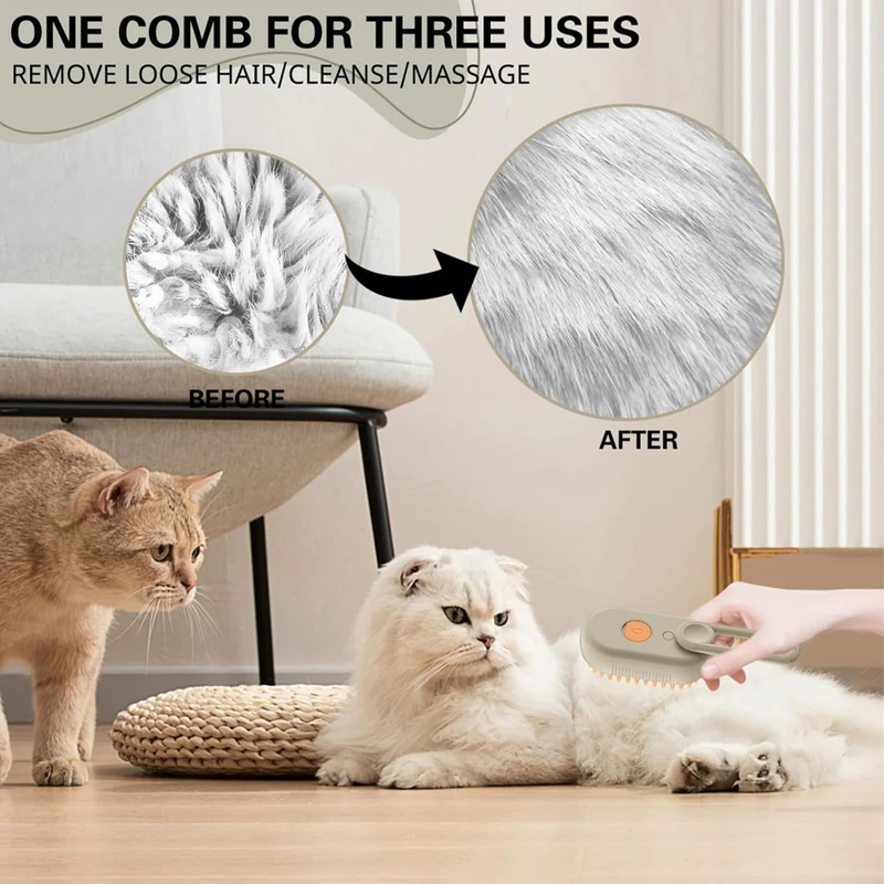 4 in 1 Cat Steam Brush for Shedding, Rechargeable Steam Pet Brush for Dog and Cat, Anti-Static, Massage, Cleaning, Shedding & Combing All In One!(Brown) : Beauty & Personal Care