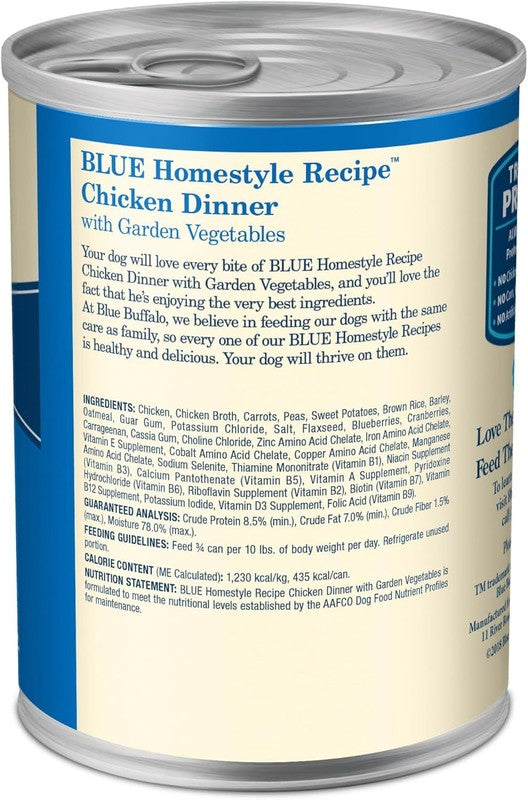 Blue Buffalo Homestyle Recipe Adult Wet Dog Food, Made with Natural Ingredients, Chicken Dinner With Garden Vegetables, 12.5-oz Can (Pack of 12): Pet Supplies: Amazon.com
