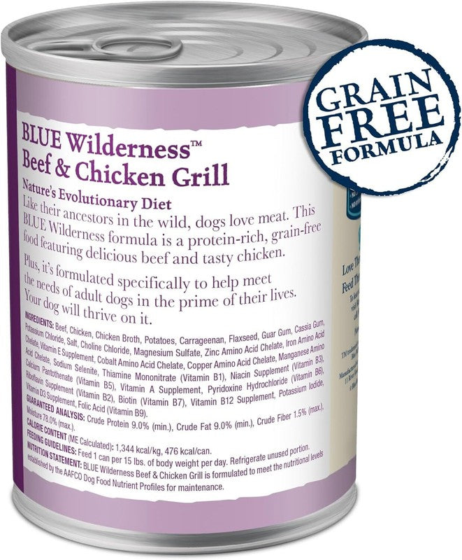 Blue Buffalo Wilderness Adult Wet Dog Food, High-Protein & Grain-Free, Made with Natural Ingredients, Beef & Chicken Grill, 12.5-oz. Cans, 12 Count: Pet Supplies: Amazon.com