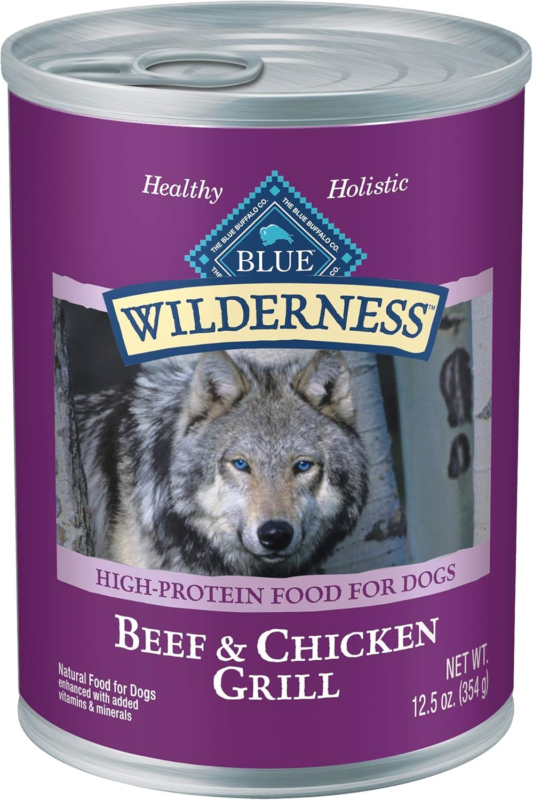 Blue Buffalo Wilderness Adult Wet Dog Food, High-Protein & Grain-Free, Made with Natural Ingredients, Beef & Chicken Grill, 12.5-oz. Cans, 12 Count: Pet Supplies: Amazon.com