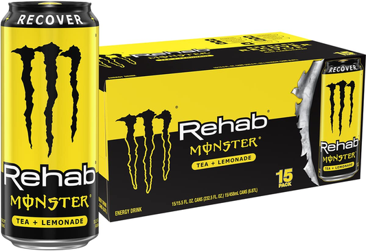 Monster Energy Rehab Tea + Lemonade + Energy, Energy Iced Tea, Energy Drink 15.5 Ounce (Pack of 15) : Grocery & Gourmet Food