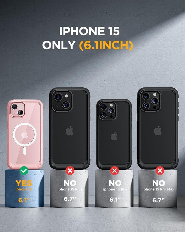 Miracase Glass Series for iPhone 15 Case [Compatible with MagSafe] Full-Body Magnetic Case with Built-in 9H Tempered Glass Anti-Fingerprint Screen Protector + Camera Lens Protector, Pink and Clear : Cell Phones & Accessories