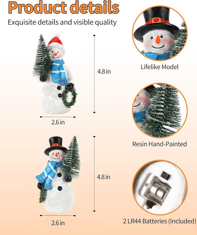 iStatue Resin Snowmen Figurines with Lighted Christmas Tree and Wreath 5'' - Set of 2 Battery Operated - Holiday Decorations Home Decor (Snowman) : Home & Kitchen