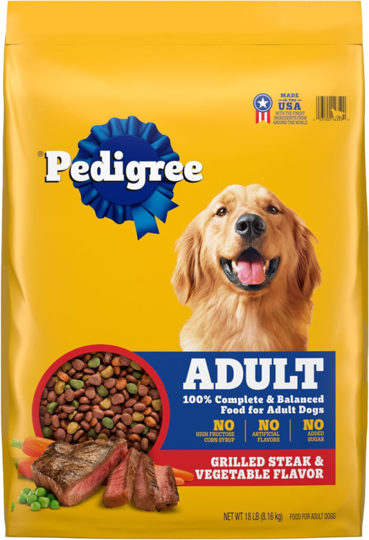 Pedigree Complete Nutrition Adult Dry Dog Food, Grilled Steak & Vegetable Flavor, 18 lb. Bag : Pet Supplies