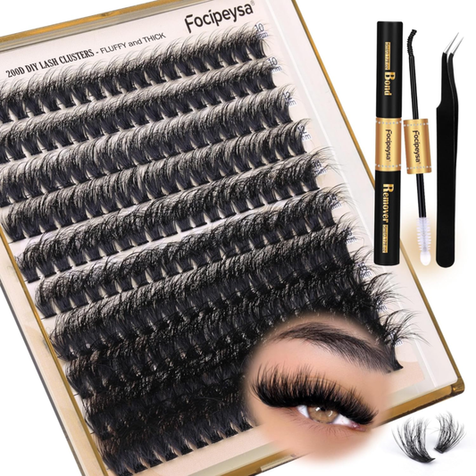 Focipeysa Lash Extension Kit Thick Eyelash Extension Kit 10-18mm Volume Lash Clusters 200D Individual Eyelashes Kit with Lash Bond, Lash Remover, Lash Applicator, DIY Lashes Extension : Beauty & Personal Care