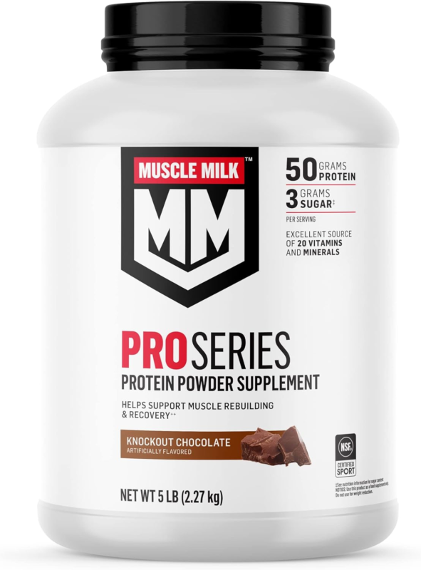 Muscle Milk Pro Series Protein Powder Supplement, Knockout Chocolate, 5 Pound, 28 Servings, 50g Protein, 3g Sugar, 20 Vitamins & Minerals, NSF Certified for Sport, Workout Recovery : Health & Household