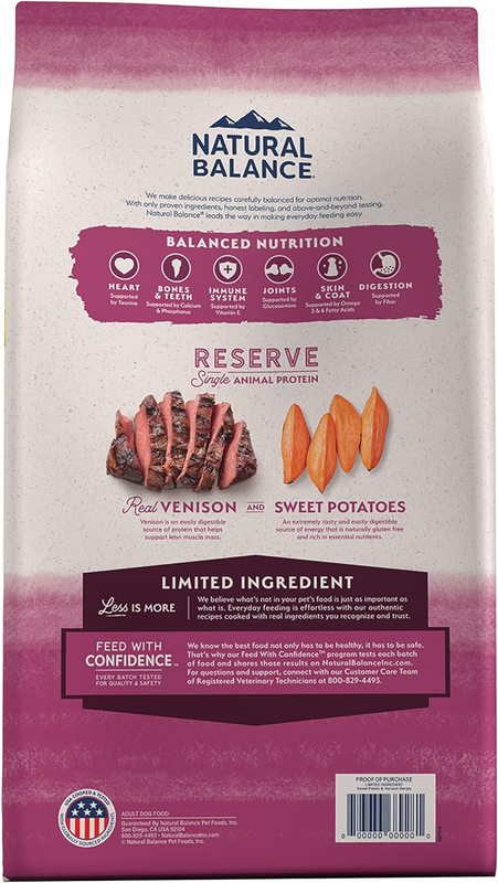 Natural Balance Limited Ingredient Adult Grain-Free Dry Dog Food, Reserve Sweet Potato & Venison Recipe, 4 Pound (Pack of 1) : Pet Supplies