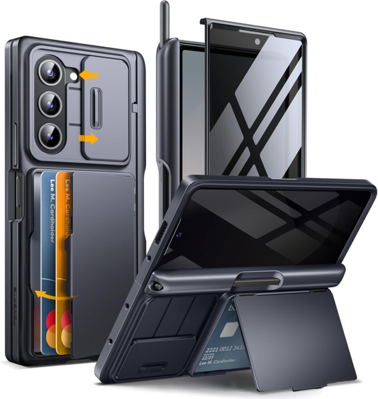 TONGATE for Z Fold 6 Case, [Anti Spy Privacy Screen Protector & Slide Camera Cover] [Card Holder & S Pen Holder] Rugged Hinge Protection Wallet Kickstand Phone Case for Samsung Galaxy Z Fold 6, Black : Cell Phones & Accessories