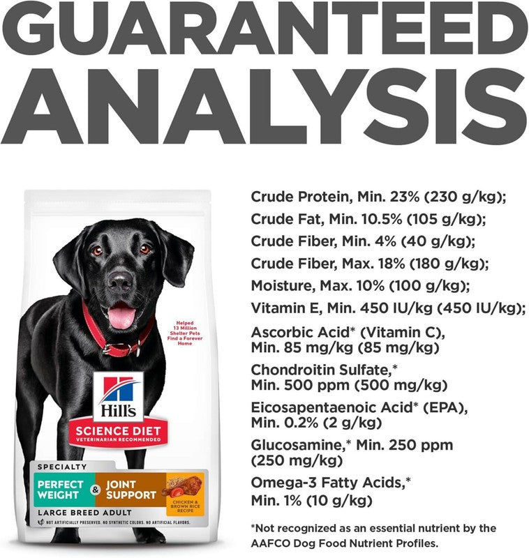 Hill's Science Diet Perfect Weight & Joint Support, Adult 1-5, Large Breed Weight Management & Joint Support, Dry Dog Food, Chicken & Brown Rice, 25 lb Bag : Pet Supplies