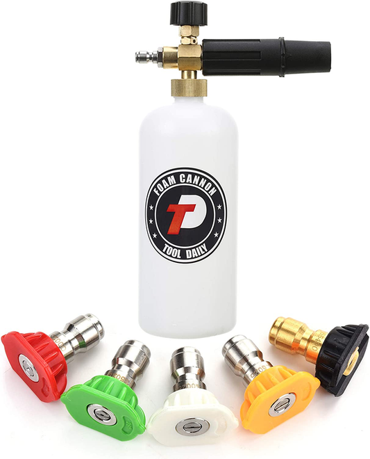 Tool Daily Foam Cannon with 1/4 Inch Quick Connector, 1 Liter, 5 Pressure Washer Nozzle Tips : Patio, Lawn & Garden