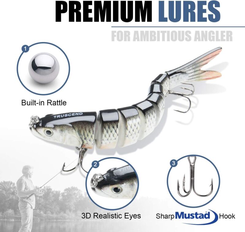 TRUSCEND Fishing Lures for Bass Trout Multi Jointed Swimbaits Slow Sinking Bionic Swimming Lures Bass Freshwater Saltwater Bass Lifelike Fishing Lures Kit : Sports & Outdoors