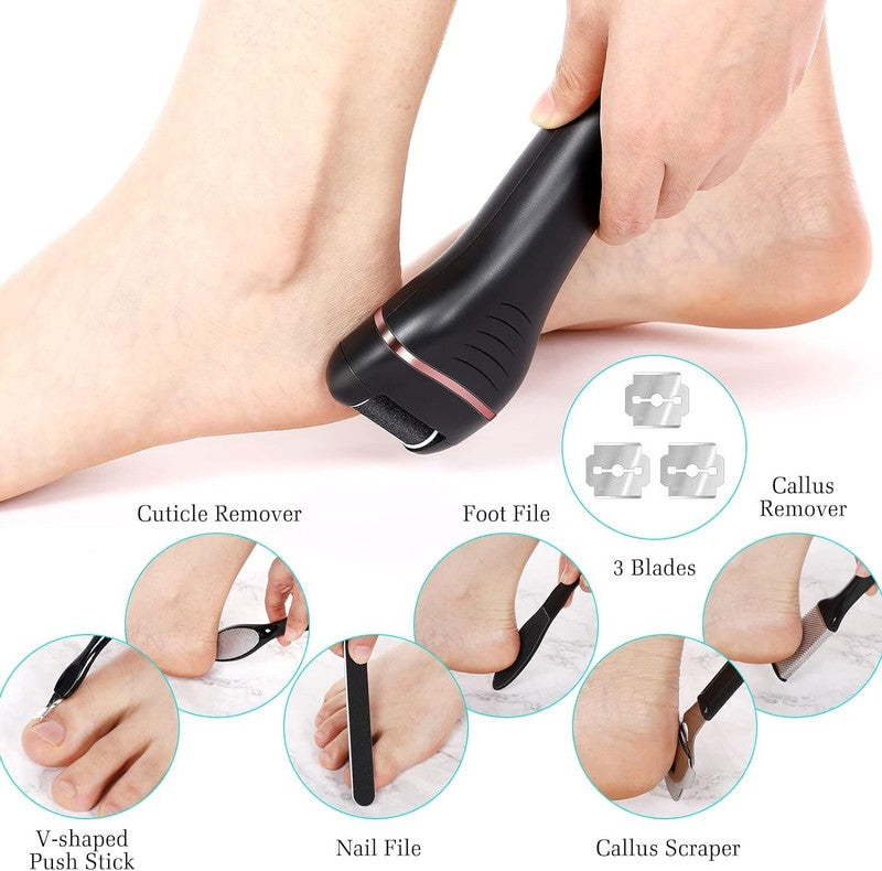 Electric Callus Remover for Feet, 2 Speed Electric Foot File, Rechargeable Foot Scrubber Pedicure kit for Cracked Heels and Dead Skin with 3 Roller Heads. : Beauty & Personal Care