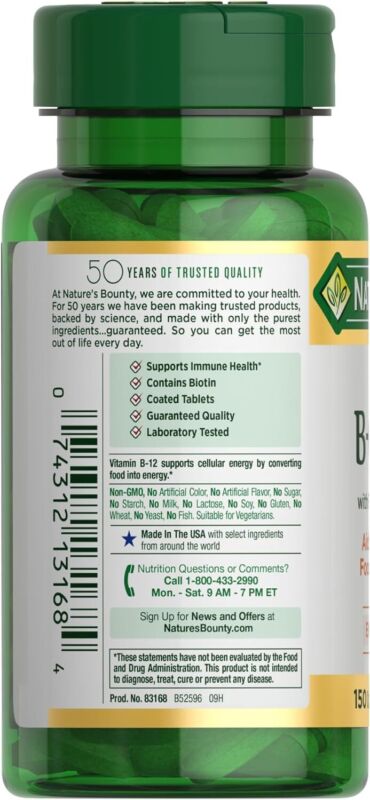 Nature's Bounty Super B Complex Vitamins with Vitamin C & Folic Acid, Vitamins for Immune & Cellular Energy Support, 150 Tablets : Health & Household