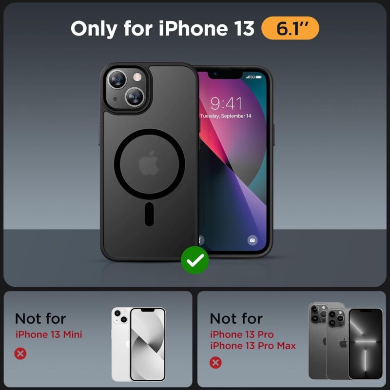 Miracase Magnetic Series for iPhone 13 Case [Compatible with MagSafe] [with 2X Screen Protectors] Military-Grade Protection, Anti-Fingerprint, Slim Design Phone Case for iPhone 13, Graphite Black : Cell Phones & Accessories