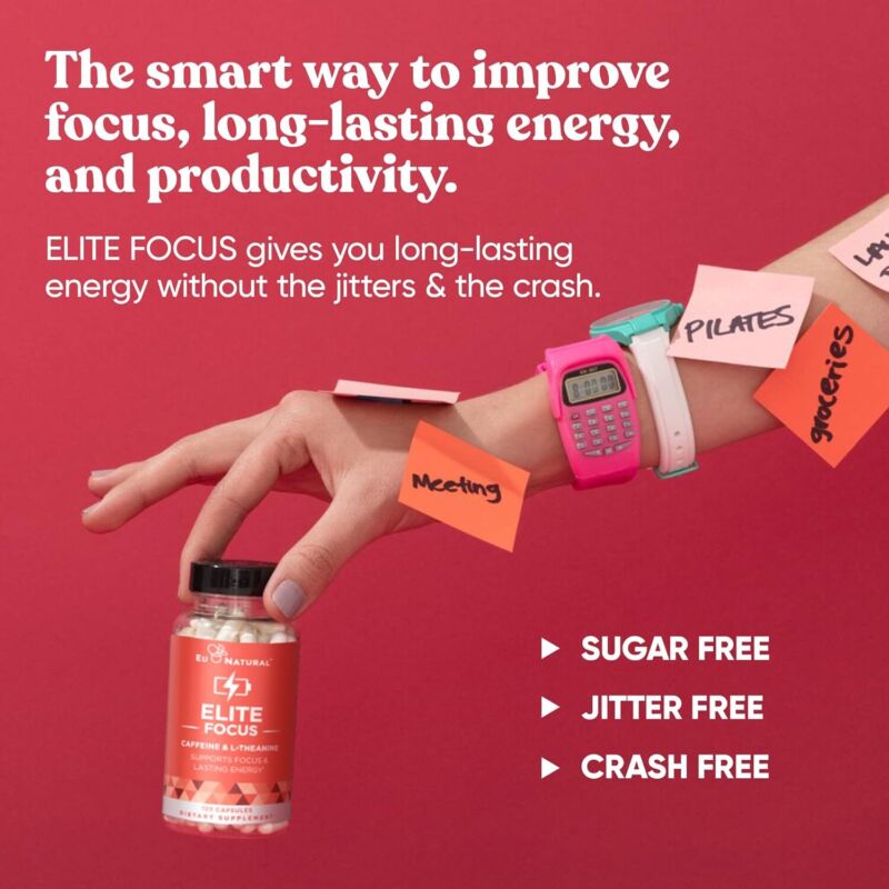 Elite Caffeine Pills with L-Theanine – Jitter-Free Focused Energy Supplements – Clean & Natural Nootropic Stack for Smart Cognitive Performance – 120 Soft Capsules : Health & Household