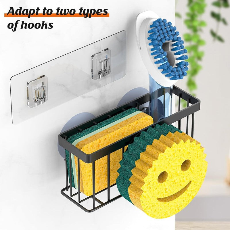 MURLONG Sponge Holder Smiley Face, Sink Caddy for kitchen Sink,Sponge Holder with 2 PCS Suction Cups/1 PCS Adhesive Strips, Designed for Sponge, Soap, Dish brush, Scrubber-Black