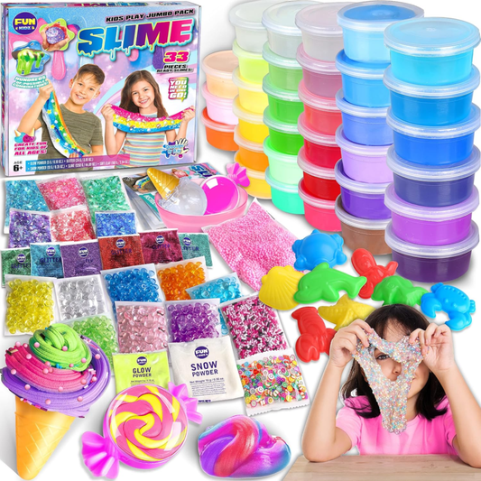 33 Cups Jumbo Slime Kit for Kids, FunKidz Premade Ultimate Slime Pack to DIY Soft, Cloud, Clear, Butter, Glitter, Glow in Dark Slime Making Kit Party Favors Gift Toys for Girls and Boys : Toys & Games