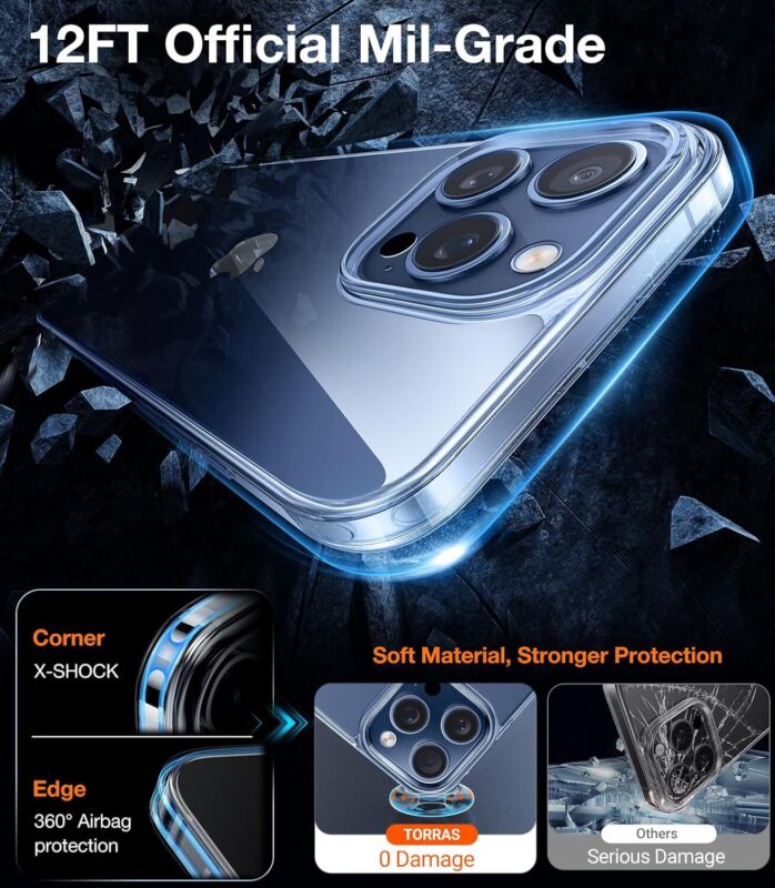 TORRAS Crystal Clear for iPhone 15 Pro Case, Ultra-Thin [Non-Yellowing] [Military Protection] Slim Fit Silicone TPU Cover for iPhone 15 Pro Phone Case, Soft, Clear, 6.1 inch : Cell Phones & Accessories